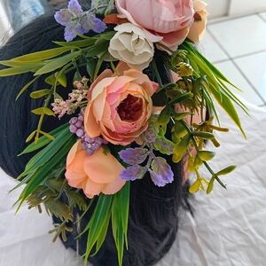 Floral Hair Accessory with Peach and Purple Blooms